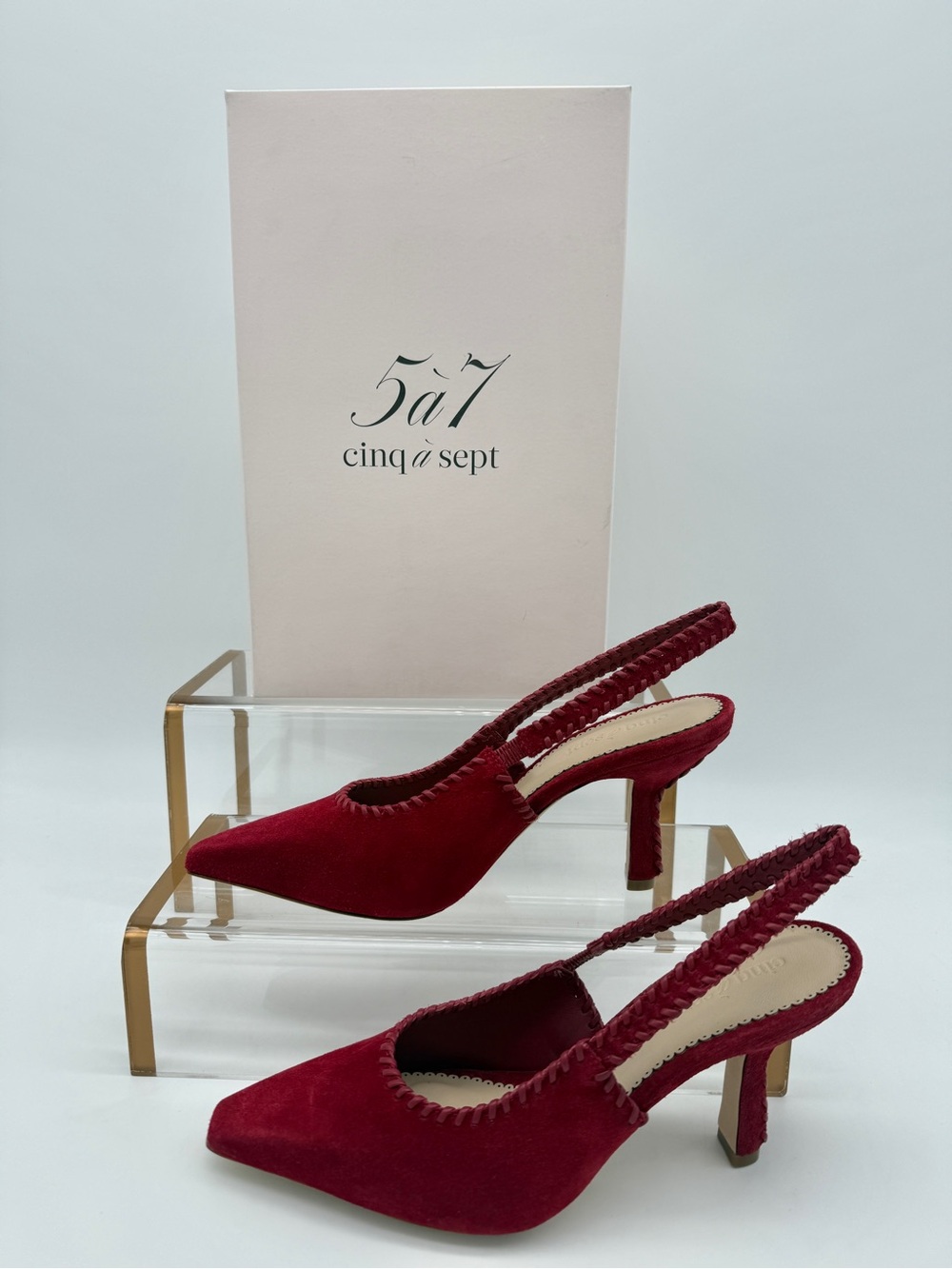 Cinq à Sept Suki Whipstitch Slingback Pump Bordeaux Red